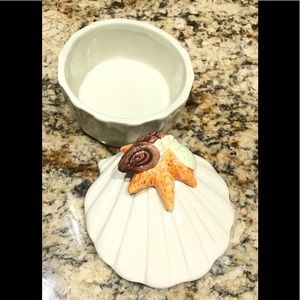 Vintage Ceramic Trinket Dish With Lid Bowl Seashells